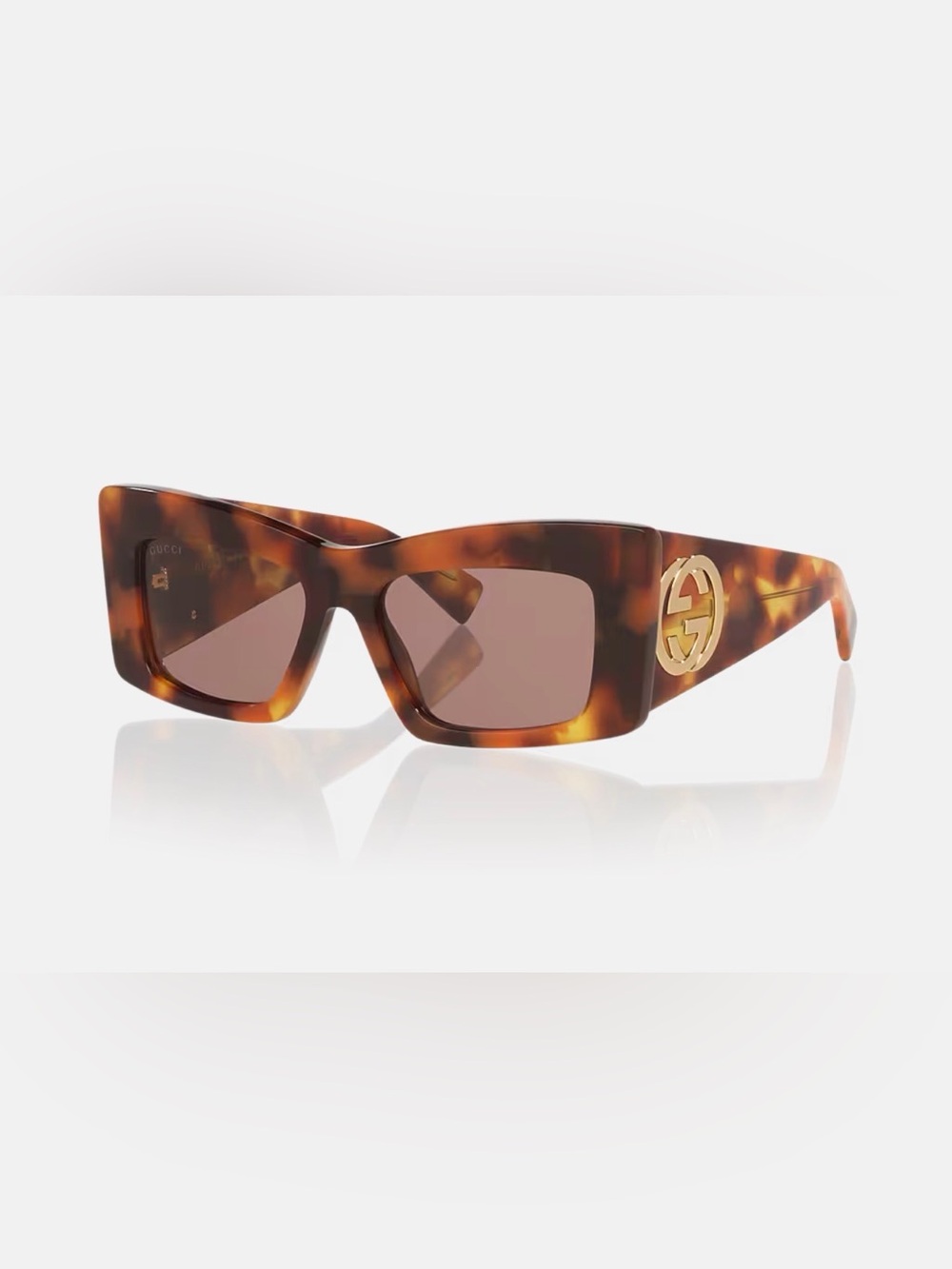 Gucci Women’s Tortoiseshell Square Sunglasses with Large Gold Logo Accents